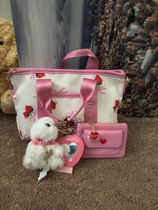 Juicy Couture Handbags - Juicy couture strawberry Handbag with three charms NWT
